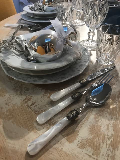 Set Posate Penelope Bianco Rivadossi - 24 Pezzi Per 6 Persone, Made In Italy In Acciaio Inox 18/10 E PMMA, Design Elegante