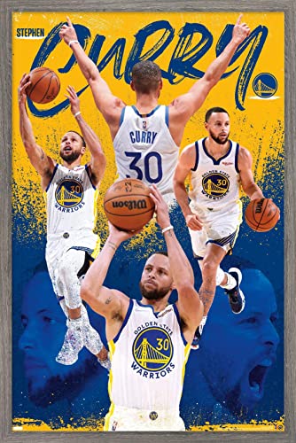 Trends International NBA Golden State Warriors - Stephen Curry 22 Wall Poster, 14.725" x 22.375", Barnwood Framed Version