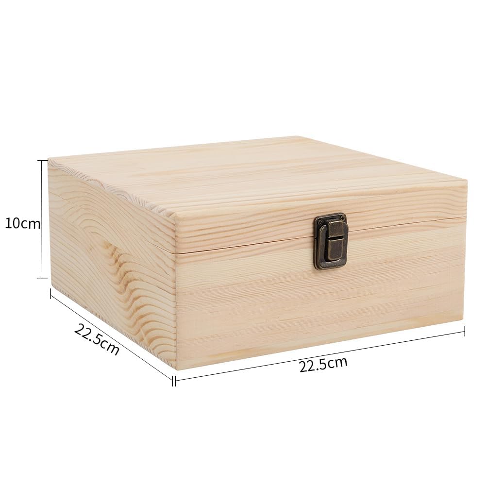 Warmiehomy Small Wooden Box with Lid 22.5 x 22.5 x 10cm Unpainted Plain DIY Handmade Wooden Storage Box for Photo Letters Stamps Gift Jewelry Treasure Memory Keepsake - Image 2