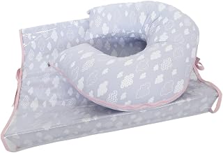Trocador Americano E Almofada Amamentação Cinza Nuvens + Rosa - Bebê Querido