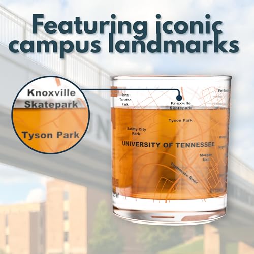Image of Greenline Goods - University of Tennessee Volunteers College Whiskey Glasses (Set of 2), 10 oz - Full-Color Logo + Campus Map