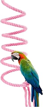 Bird Spiral Rope Perch, Cotton Parrot Swing Climbing Standing Toys, Bird Cage Toy for Lovebirds Budgies Tiels Green Cheek Conures Senegals Quaker Parakeets Small,Pink