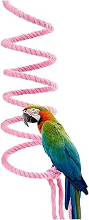 Bird Spiral Rope Perch, Cotton Parrot Swing Climbing Standing Toys, Bird Cage Toy for Lovebirds Budgies Tiels Green Cheek Conures Senegals Quaker Parakeets (Large,Pink)