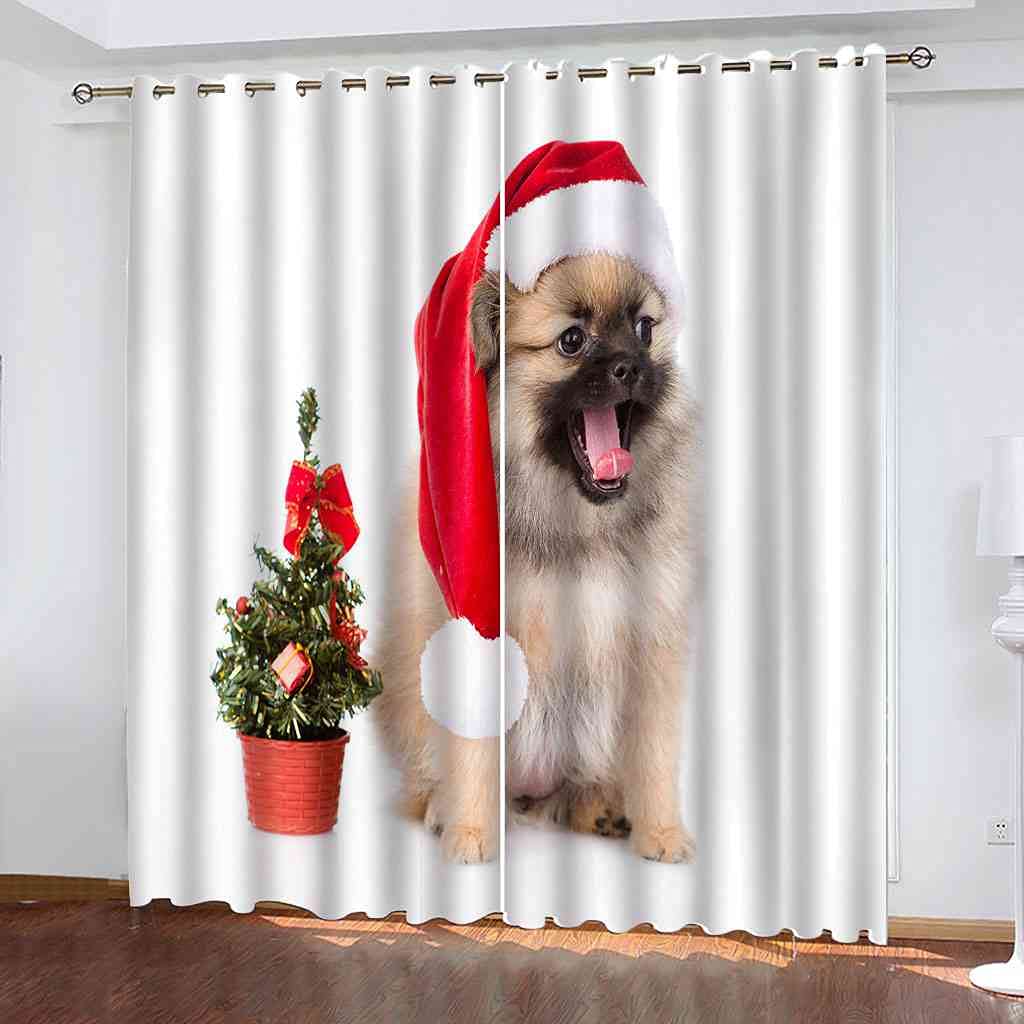 Rideau thermique isolant phonique chien de Noël 3D lot de 2 panneaux