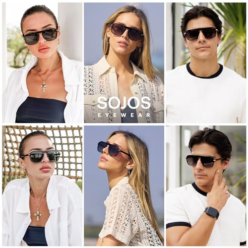 SOJOS Retro Aviator Polarized Sunglasses for Men Women Trendy Vintage Square Pilot Mens Shades SJ2370 Tortoise Frame Brown Grading Lens