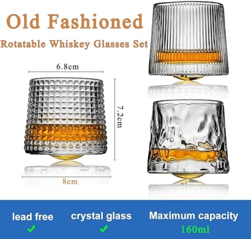 Miniatura 6 de Webao Juego De 2 Vasos De Whisky Antiguos De 160 Ml, Cristal Soplado A Mano, Sin Plomo, Para Whisky Escocés, Bourbon, Coñac Y Cócteles, Regalo Para Hombres, Rejilla