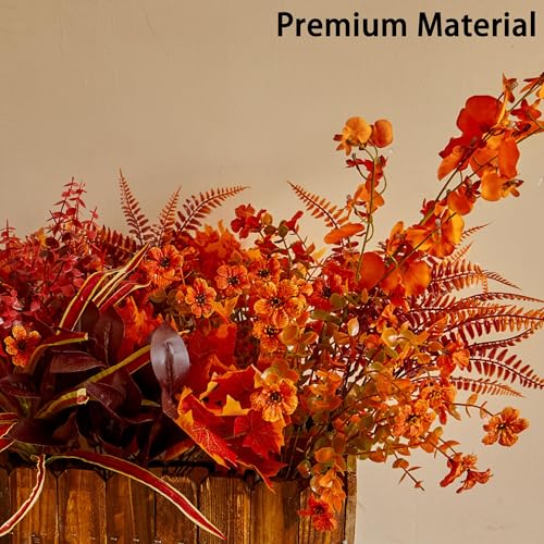 Party Joy 15 Bunches Artificial Fall Flowers Faux Fake Orchid Autumn Plants Flowers For Outdoors Thanksgiving Autumn Decor Decorations For Home thumb #3