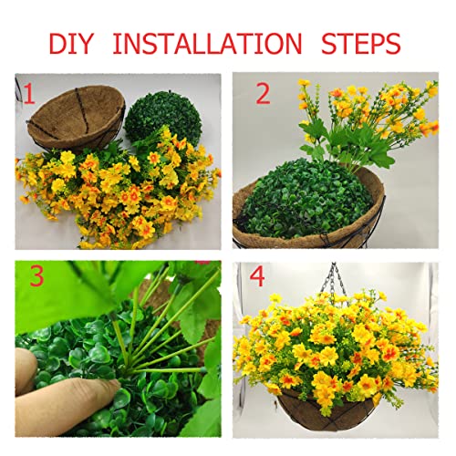 Lamsze Artificial Hanging Flowers With Basket,Fake Daisy Flowers In 12 Inch Coconut Lining Hanging Baskets For The Decoration Of Courtyard, Indoors, And Outdoors(Yellow) #TOP1