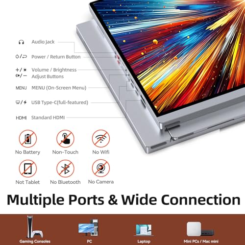 Image of Intehill 4K Portable Monitor for Laptop | 13.4 inch IGZO Display 500 nits | Full-Laminated Tempered Glass, 100% sRGB Portable Laptop Screen w /Kickstand & Speakers, USB-C & HDMI Travel Monitor, U13ZC