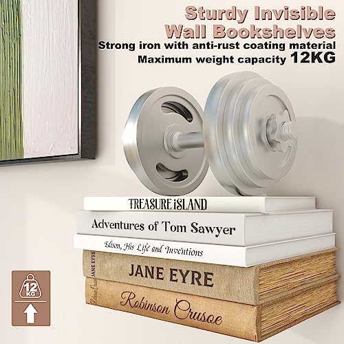 Sheeliy Unsichtbares Bücherregal, Schwebendes Bücherregal, Unsichtbare Regale für Bücher, Schwebendes Regale Wand für Schlafzimmer, Floating Bookshelf Metall Stabil für Büro, Küche, 4 er Set