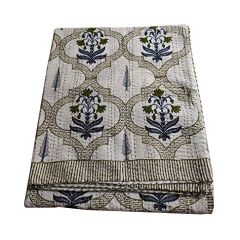 thehandicraftworld Indian Handmade Quilts Cotton Floral Print Reversible Kantha Paisley Pattern Bedspreads & Coverlets Stitch Throw Queen Size Cover