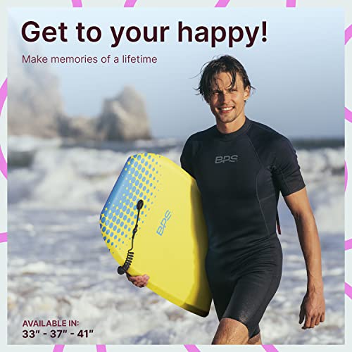 Bps 'Shaka' Lightweight Body Board - Eps Core Bodyboard With Wrist Leash For Beach Pool Surfing Kids Teens Adults (Yellow Blue, 37 Inch) #TOP6