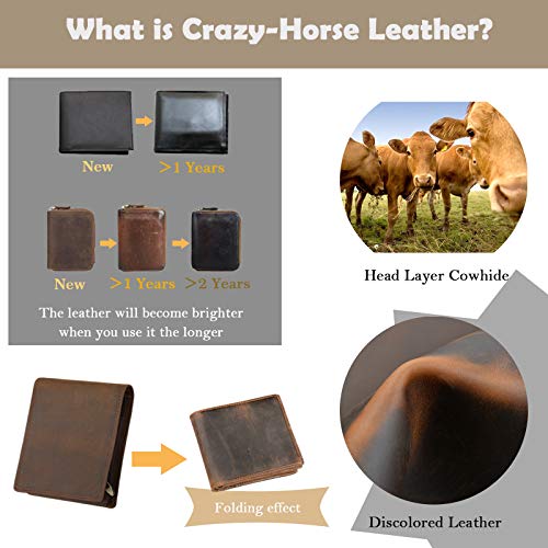 HRS Genuine Leather Wallets for Men-Handmade Vintage Italian Distressed Large Bifold Men's Wallet with RFID Blocking ID Window and Zipper3