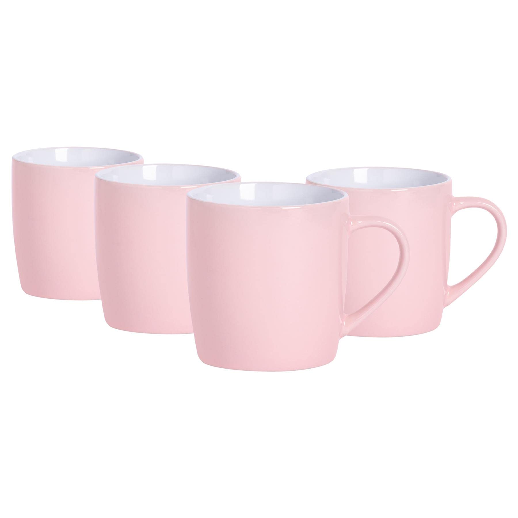 Argon Tableware Coloured Coffee Mugs - Pink - 350ml - Pack of 4 - Gloss Ceramic Stoneware Latte Cappuccino Cups Hot Chocolate Cups Colourful Mug Set with Handle