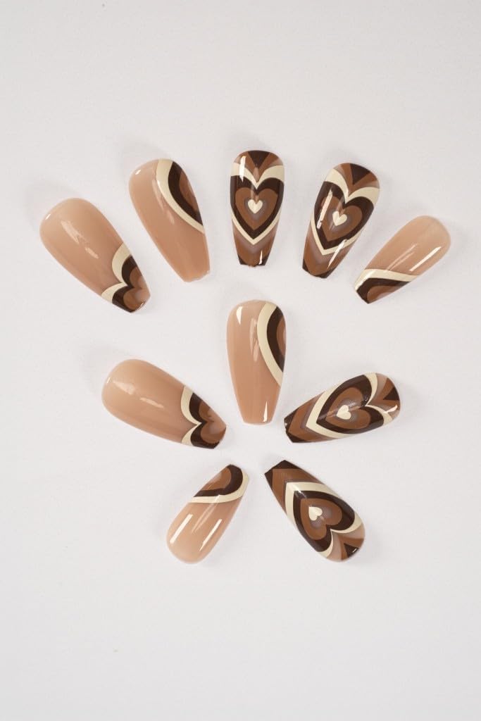 Pop Beauty Takma Tırnak Seti & Zararsız Yapıştırıcı Kahve Kalp