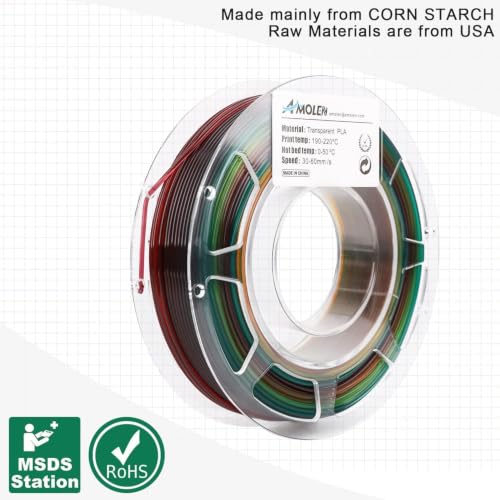 Image of AMOLEN 3D Printer Filament Bundle, PLA Filament 1.75mm Transparent Multicolor, with Light Transmission Feature,Blue Purple,Yellow Green Purple,Blue Brown,Orange Grey,200g x 4 Spools