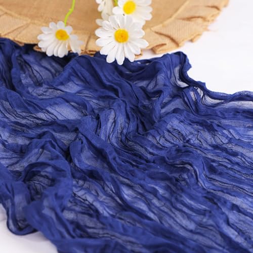 Snowkingdom 13Ft Navy Blue Cheesecloth Table Runner, 160inch Long Cheese Cloth Boho Gauze Table Runner for Wedding Bridal Baby Shower Birthday Holiday Party Sheer Table Decorations