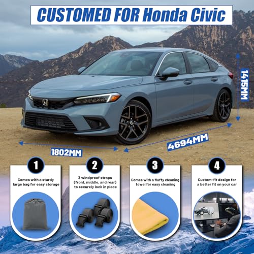 Image of Car Cover Custom Fit for Toyota Corolla (2000-2026) Honda Civic (1991-2026), Waterproof All Weather for Automobiles Full Exterior Cover UV Rain Sun Snow Protector.