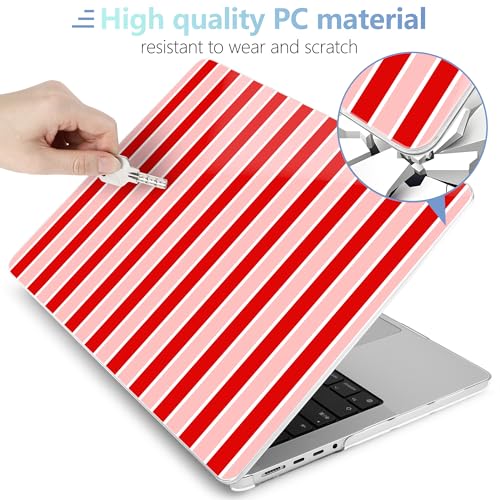 Image of MEEgoodo Case for MacBook Pro 14 inch (M5 /M4 /M3 /M2 /M1) Pro /Max 2026 2025 2024 2023 2021, Case Fit Model A3427 /A3426 /A3434 /A3112 /A3401 /A3185 /A2918 /A2992 /A2779 /A2442,Red&White Stripe
