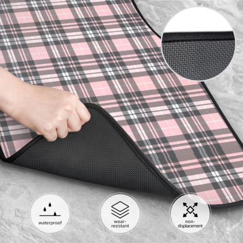 Alfombrillas de coche tartán rosa y gris para viajes familiares cómodos 4