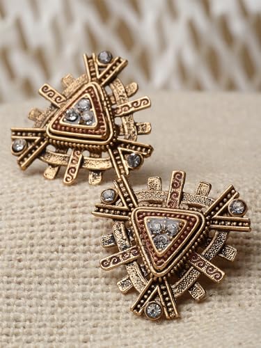 Image of Karatcart Silver Tone Diamond Shape Pink and Blue Carved Stone Studded Drop Earrings for Women