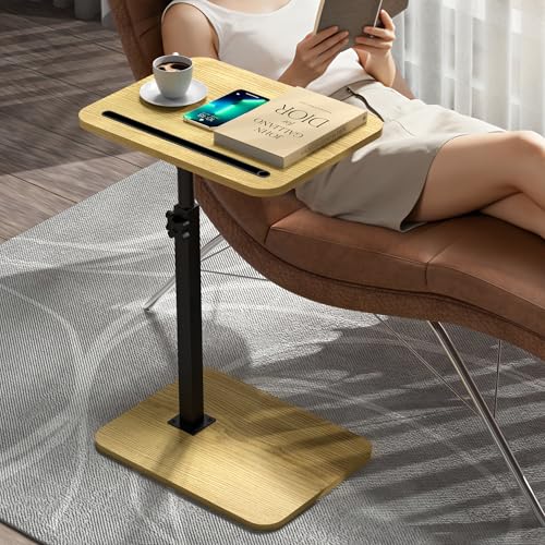 Image of 360 Swivel Sofa Side Table for Couch - Set of 2 - Adjustable Height Laptop Table for Work, TV Trays Table for Snacks Reading fits Bed Chair with Phone & Tablet Slot
