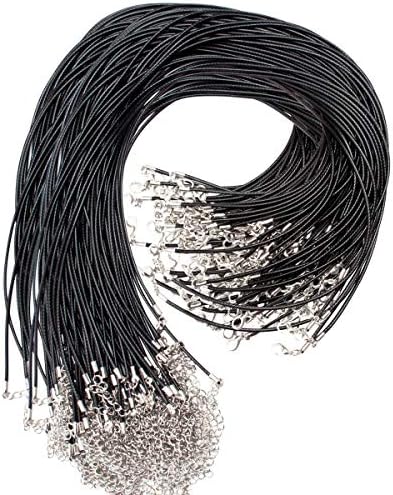 Exacoo 100 Pcs 2.0mm Black Necklace Cord with Lobster Claw Clasp for DIY Jewelry Making, 18 inches