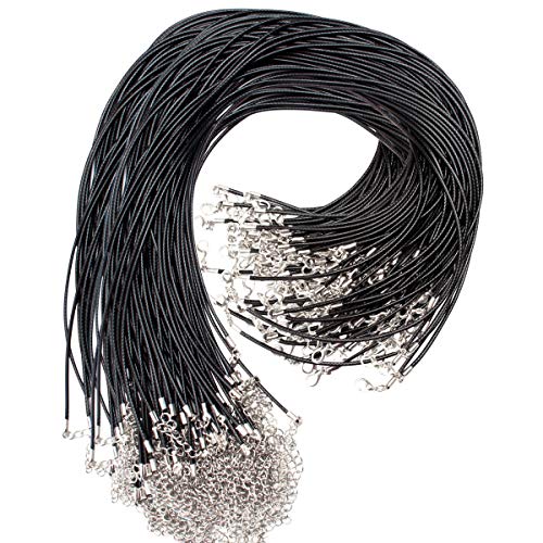 Exacoo 100 Pcs 2.0mm Black Necklace Cord with Lobster Claw Clasp for DIY Jewelry Making, 18 inches