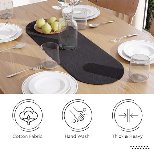 Image of Encasa XO Table Runner for 4 Seater | Handmade Ribbed Style Cotton | 30x91 cm | Black | for Dining & Center Table