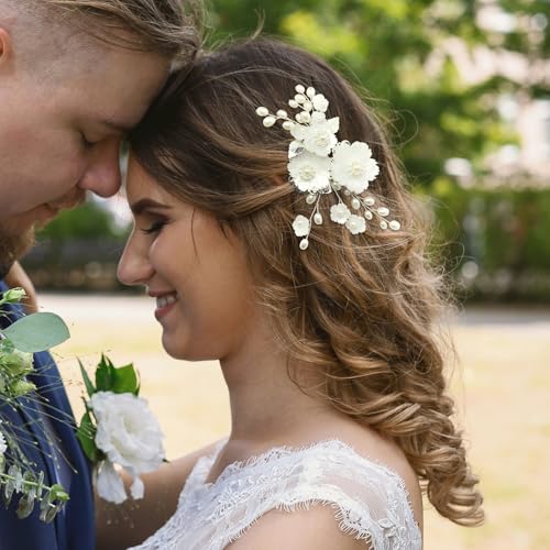 Pinzas para el cabello con flores y perlas plateadas miniatura 3
