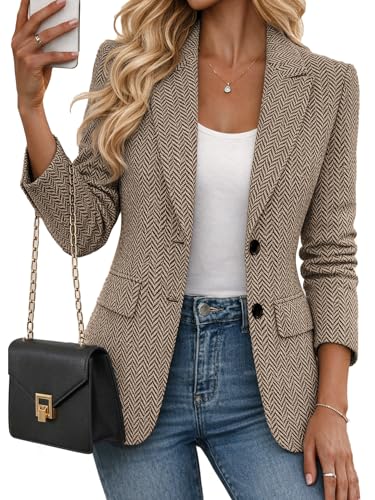 Mina Self Sweater Blazers Jacket for Women 2026 Fall Brown Tan Camel Oversize Fitted Old Money Clothes Jackets Sweatshirt Womens Blazer Fashion Trendy Dressy Classy Outfits Boyfriend Women's Suit