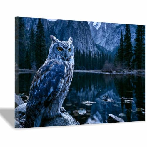 Tableau chouette des forêts PUQAAEO 20x30cm décoration murale avec cadre en bois pour salon