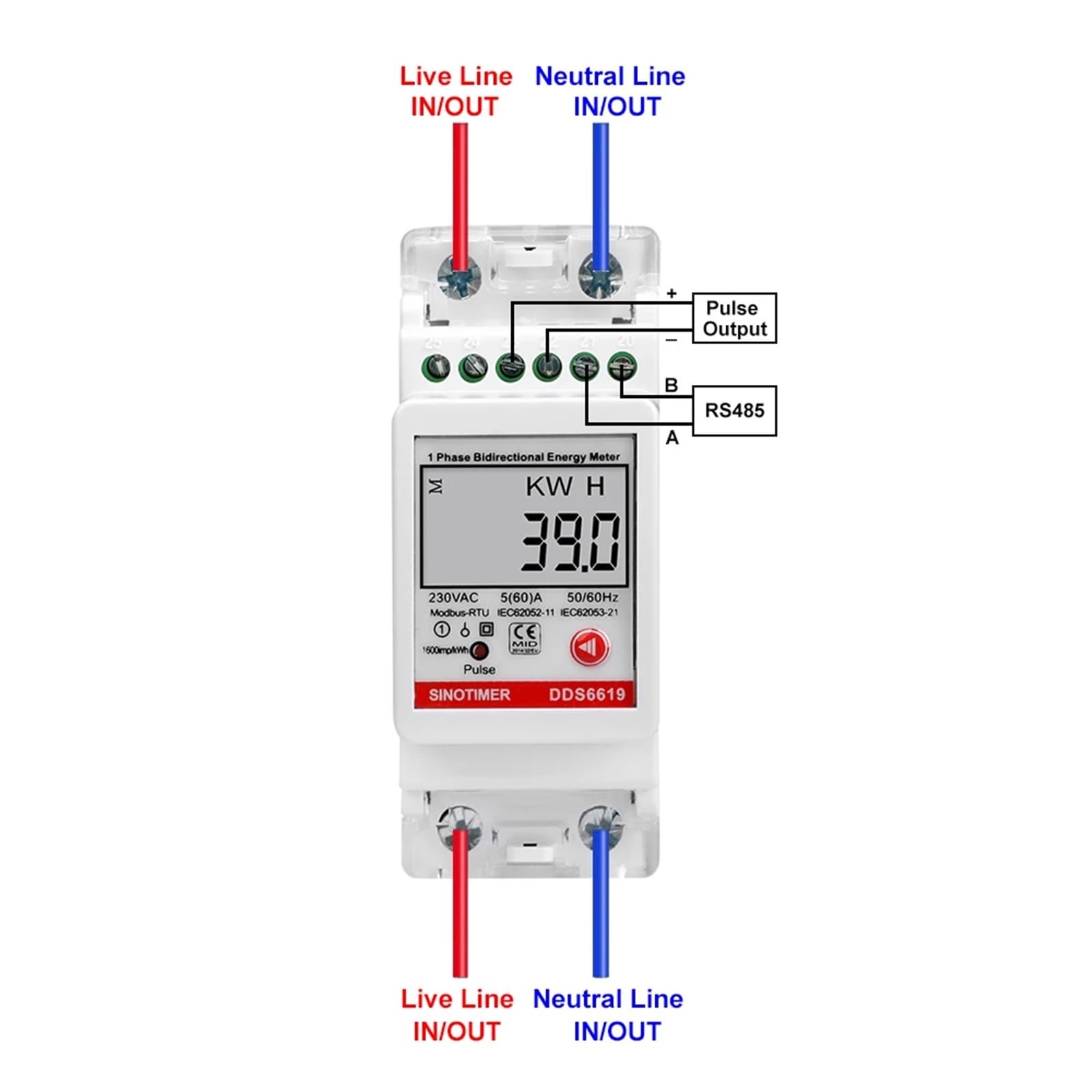 9999999,9 kWh jednofazowy cyfrowy wyświetlacz LCD 2P Watomierz zużycie energii licznik elektryczny kWh AC 230 V 50 Hz 35 mm Din Rai