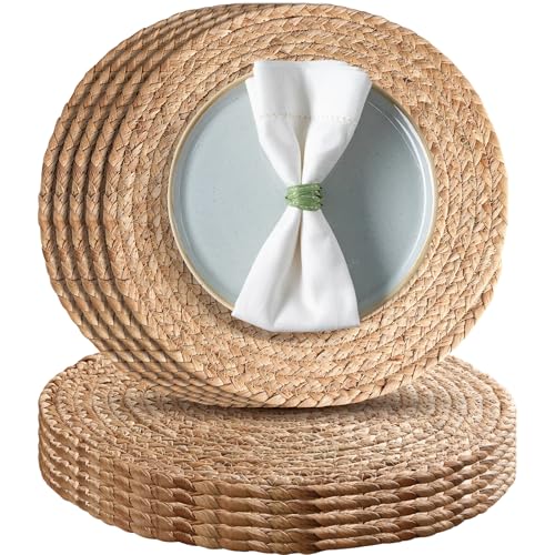 Aofmee 12 inch Round Woven Placemats Set of 10, Boho Rattan Place Mats, Natural Water Hyacinth Table Placemats, Farmhouse Weave Table Mats, Rustic Braided Wicker Charger Plates for Dining Table Decor