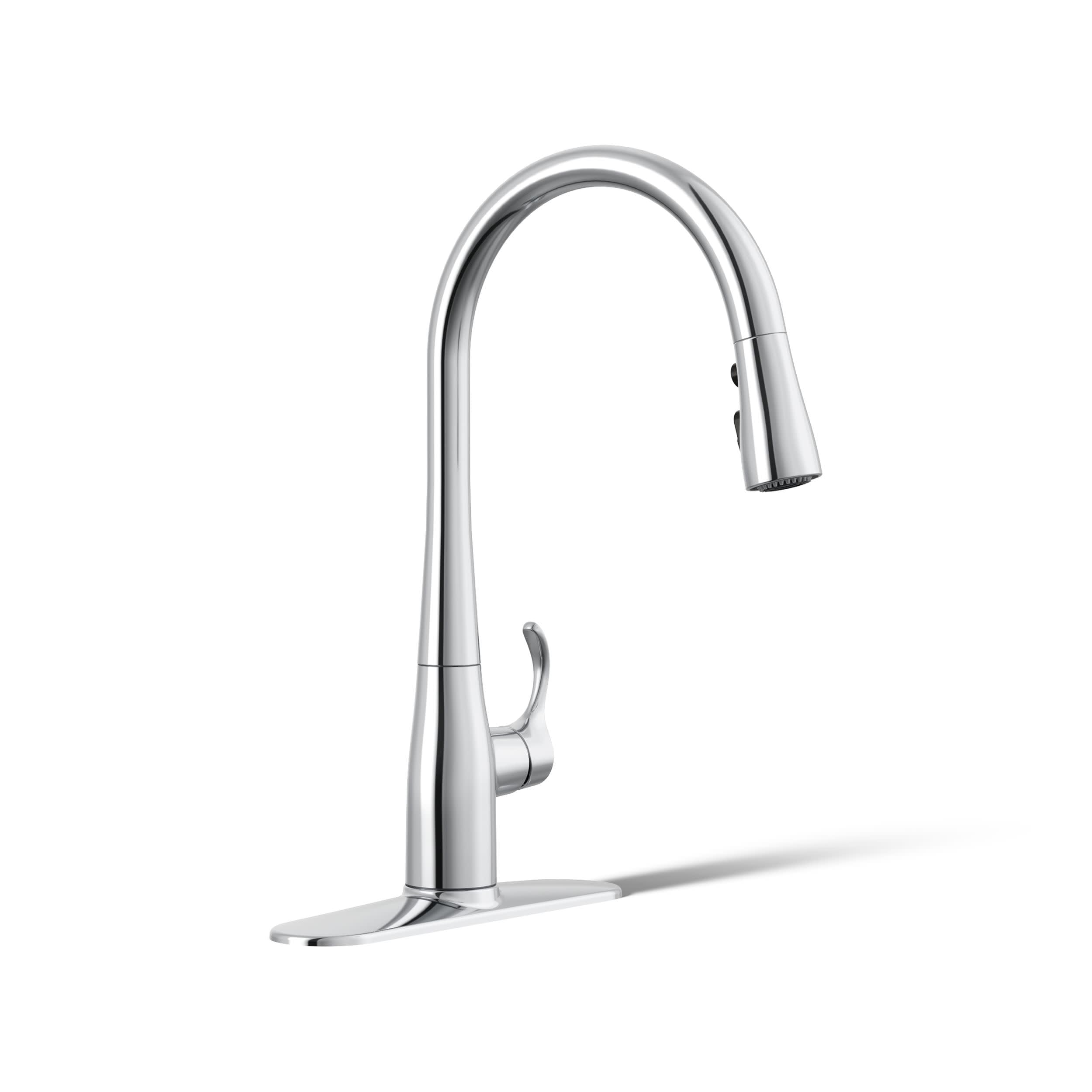 KOHLER 596-CP Simplice Kitchen Sink Faucets with Pull Down Sprayer, 3-Spray Design, Polished Chrome Kitchen Faucets, High Arch