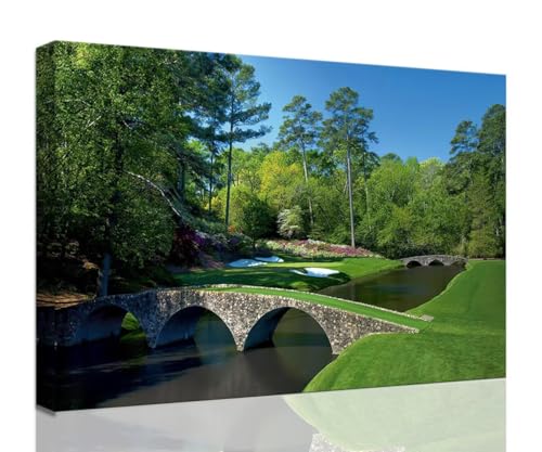 Chenchenart Augusta National Golf Course Wall Art - Augusta Golf Course 12Th Hole Wall Art For Living Room Bedroom Bathroom Home Decorations Golf Art Canvas Prints Framed Ready To Hang(28''H X 44''W)
