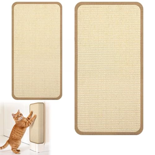 2 Pack Wall Coner Cat Scratcher with Tape Natural Sisal Cat Corner Scratcher for Indoor Cats Scratch Furniture Protector 20x9.8 + 15.7x7.9