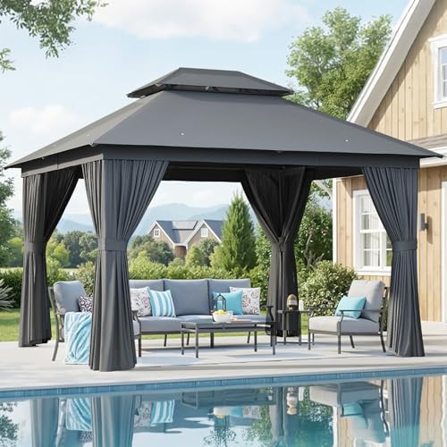 AOXUN Outdoor Gazebo for Patio 10x12, Metal Frame...