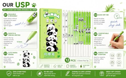 Image of Alokik Luxury Gel Pens and Highlighter 5pcs black Color pen + 1 pcs highlighter Coordinated Design, Signature Pen Set, Writing School Supplies (Cute Panda Erasable Gel Pen Set Of 12)