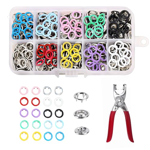 TAIXING 200 Sets Metall Druckknöpfe mit Zange 9,5mm Jersey Set in 10 Farben für DIY Basteln, Kinderkleidung, Kleidertaschen, Kleding Repareren