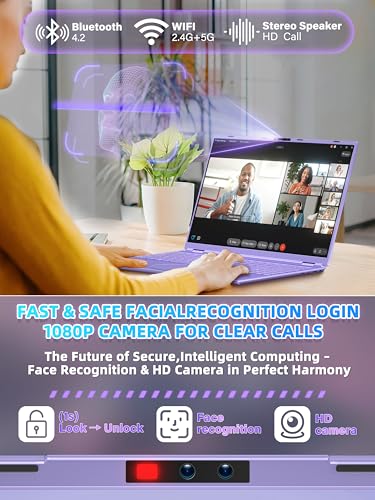 Image of New 16 inch Purple Laptop,Ultra-Narrow Bezel 2.5K QHD IPS (2560x1600),Quad-Core N95 (3.4GHz),16GB RAM 512GB SSD,Color Backlit KB, Face Unlock,USB-C /HDMI /WiFi /BT,Win 11 Pro,for Business Study Entertainment