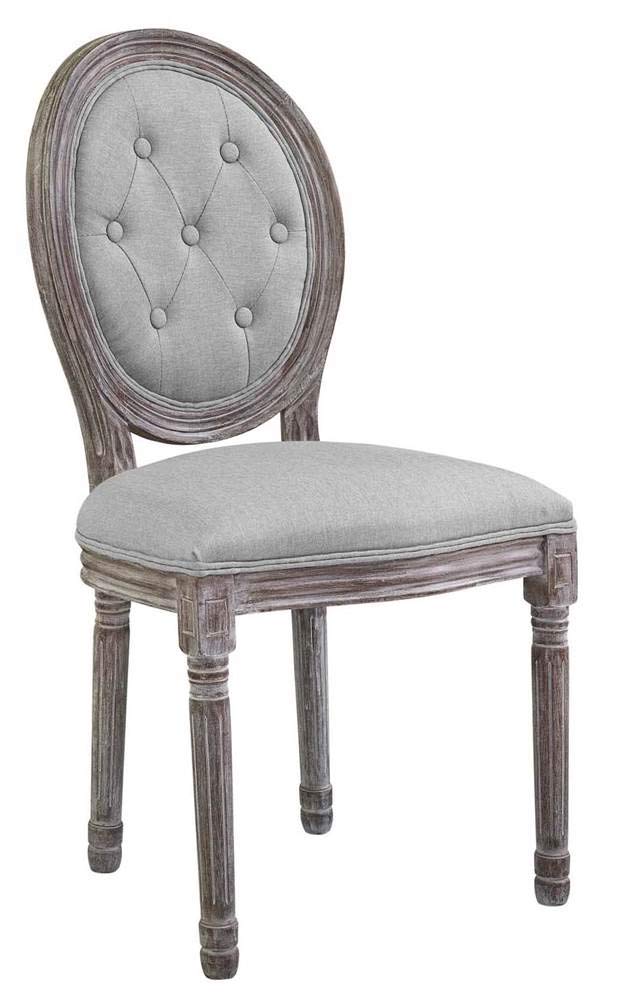 Modway Arise French Vintage Tufted Upholstered Fabric Two Dining Side Chairs in Light Gray