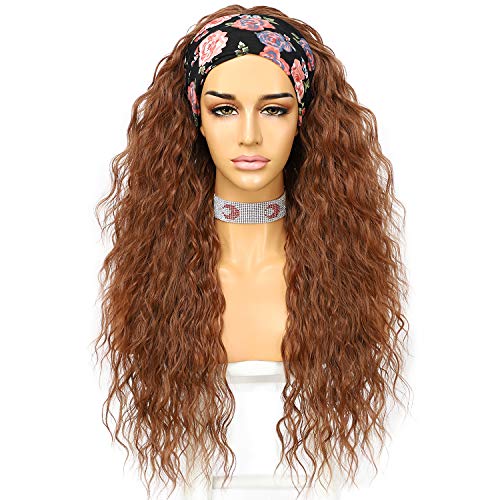 Sapphirewigs Curly Headband Wig Brown Long Synthetic Hair Loose W...