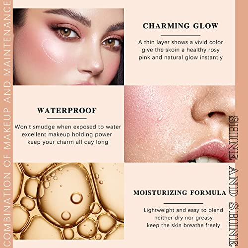 Newbang Liquid Blush Beauty Wand Shimmer Face Blush With Cushion Applicator, Natural Pearl Finish, Silky Smooth Cream Formula, Moisturizing Shiny Glitter Blusher Rouge Rubor Stick Pen #Peach Pink #TOP6