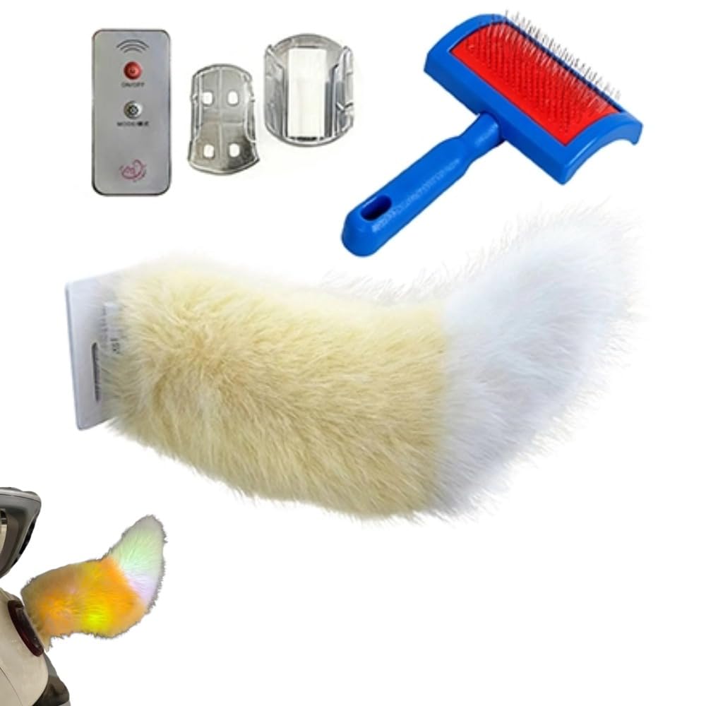 Animatronic Electric Tail for Car Decoration, Fuzzy Fox Tails with Colorful Lighting Remote Control, Rechargeable Auto Trunk Charm for RV Travel Motorcycle, Cosplay Accessory, Wagging Tail for Car