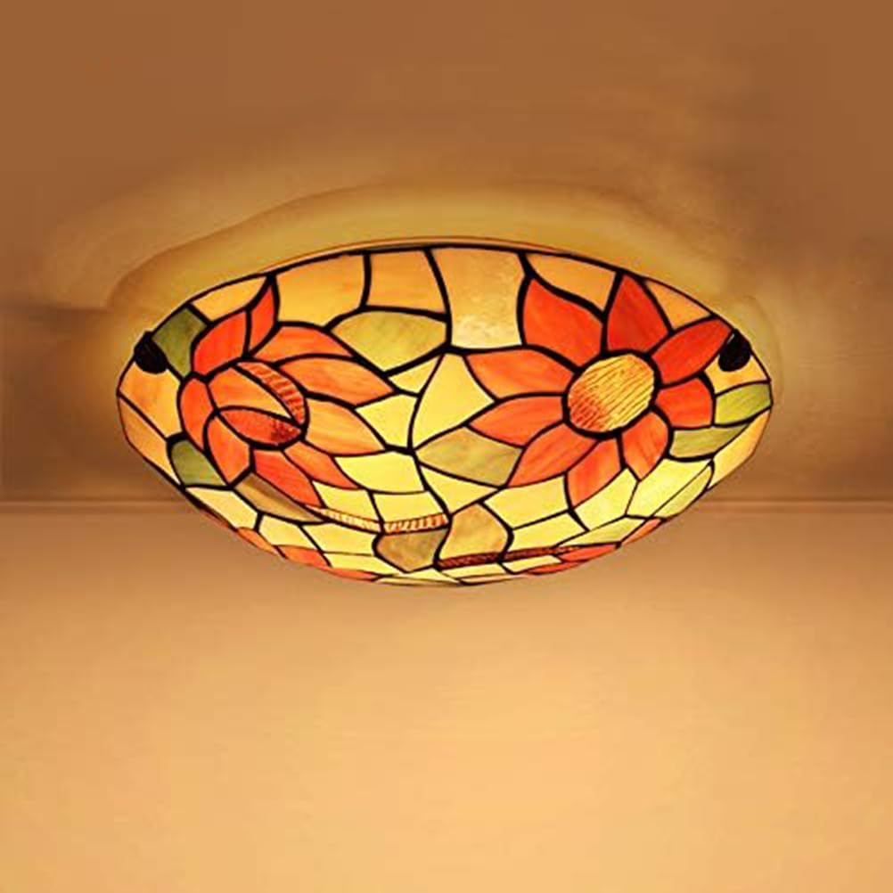 AoLa Retro lampy sufitowe Tiffany Ręcznie wykonane artystyczne lampy sufitowe ze szkła w kształcie kwiatów E27 Okrągłe kolorowe klosze Lampy do sypialni Śródziemnomorskie lampy barokowe,40CM