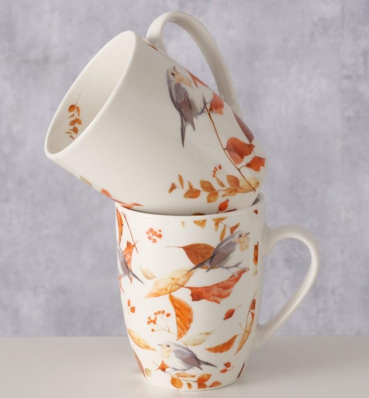3 szt. filiżanek do kawy 330 ml czerwony kielich n724 kubki Robin porcelanowe filiżanki do grzanego wina kubki do kawy filiżanki zwierzęta leśne ptaki dekoracja jesienna kubki Jumbo vintage zestaw filiżanek