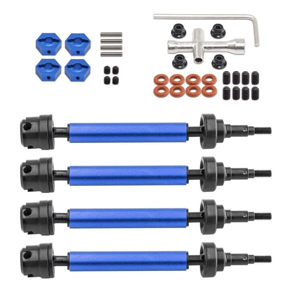 4pcs Metal Front and Rear Drive Shafts for 1/10 Scale RC Crawler Compatible con Modelos V2 3S – Replación de Piezas de Drivetrain(Blue)