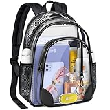 GEAMSAM Clear Mini Backpack Stadium Approved 12x12x6 Small Heavy Duty Transparent Backpacks See Through Bag for Sports Event Concert Festival Work Security - Black