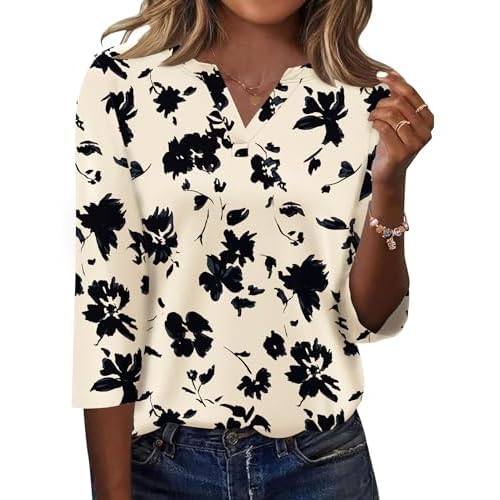 LOMON Womens 3/4 Length Sleeve Tops V Neck Business Casual Blouses Summer Tees Shirts 2026